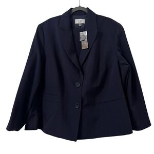 Le Suit Woman Blazer Pants Suit Set Size 24W Navy Blue Career Office Wear Corp